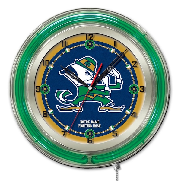 Notre Dame Double Neon 19" Clock Leprechaun